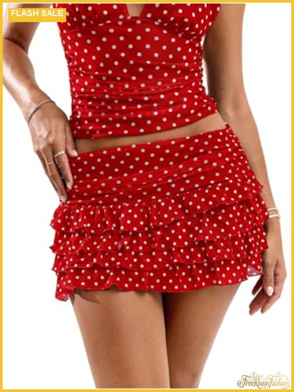 Polka Dots Ruffle Mini Skirt Ruched Y2k Tiered Layered